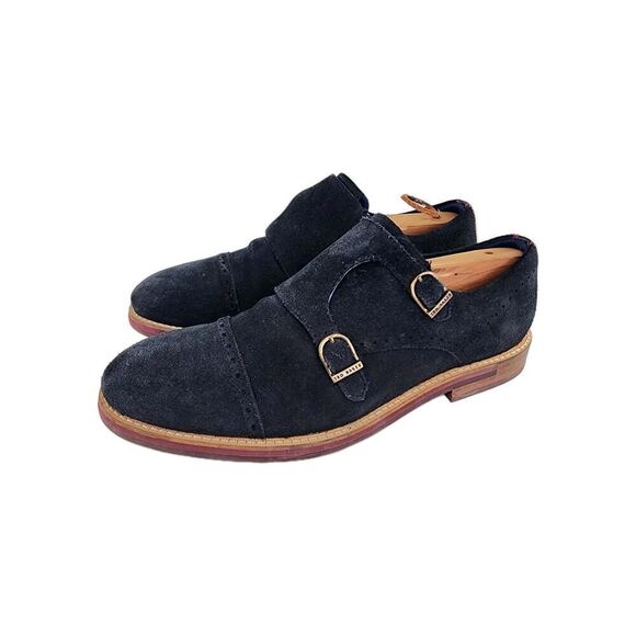 Ted Baker Clippt Double Monk Strap Shoes US 10 Black/Navy Suede Dress Derby Shoe - Picture 1 of 12